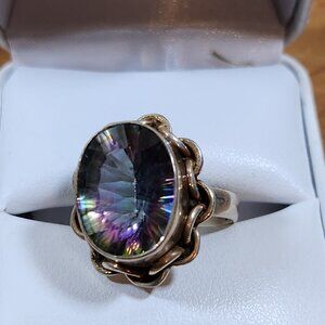 Vintage Womens Mystic Topaz Large Ring 925 Silver Sz 9.5